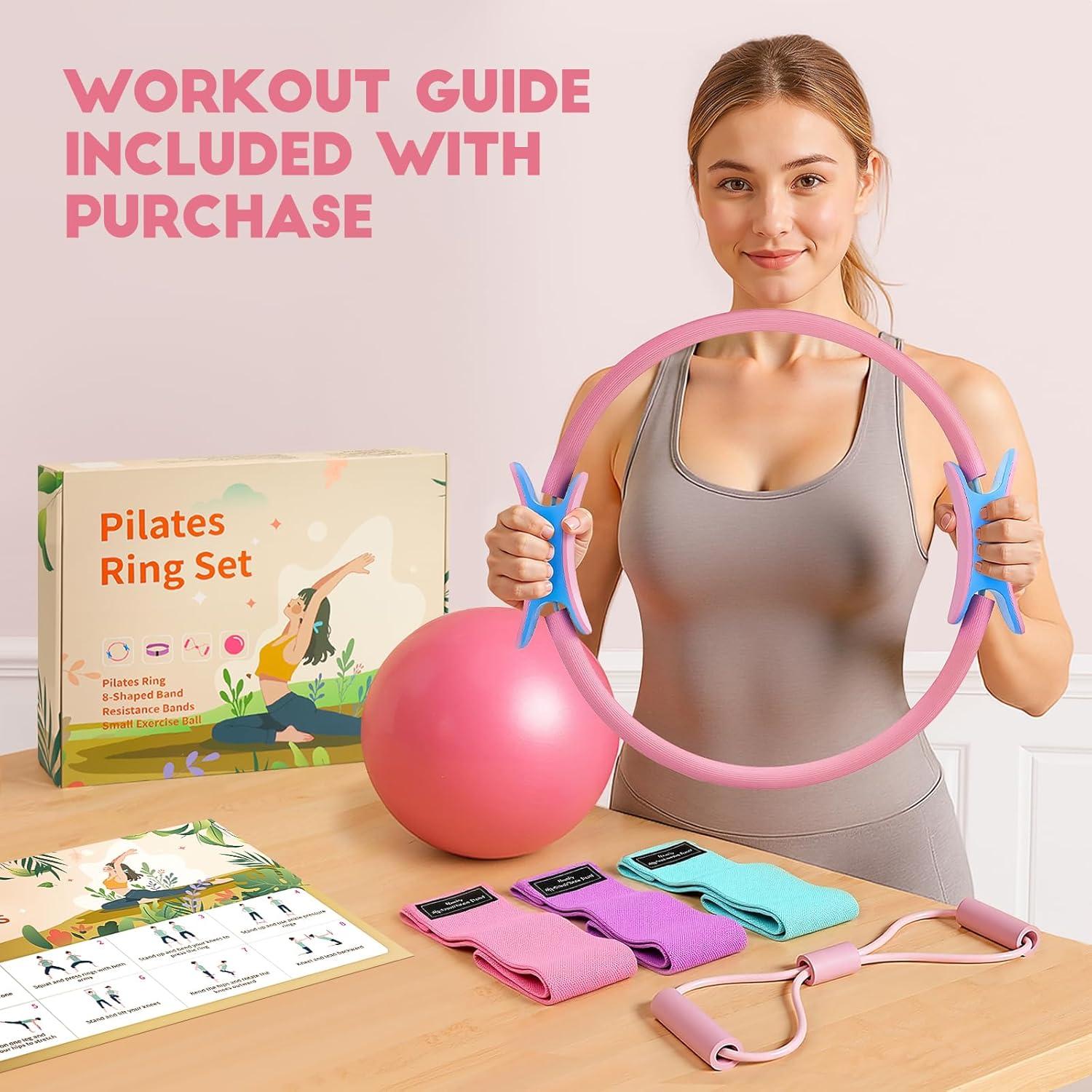 Kit de Pilates en Casa Sobre la Vida PR-01 Rosa - Anillo 35.56 cm, Bandas y Pelota