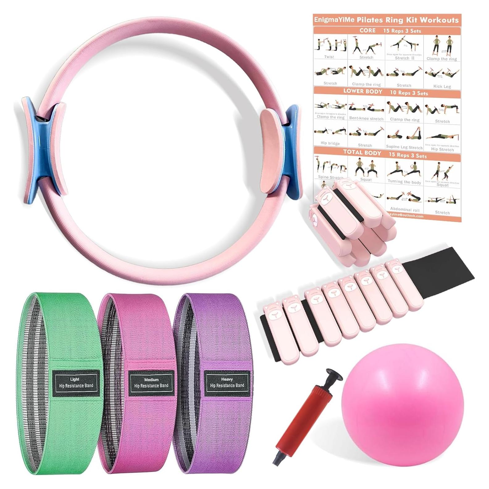 Kit de Pilates EnigmaYiMe 9 Piezas con Anillo y Pesas Ajustables
