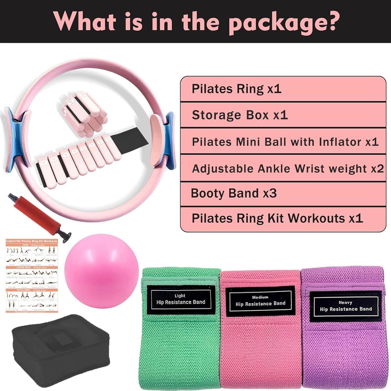 Kit de Pilates EnigmaYiMe 9 Piezas con Anillo y Pesas Ajustables
