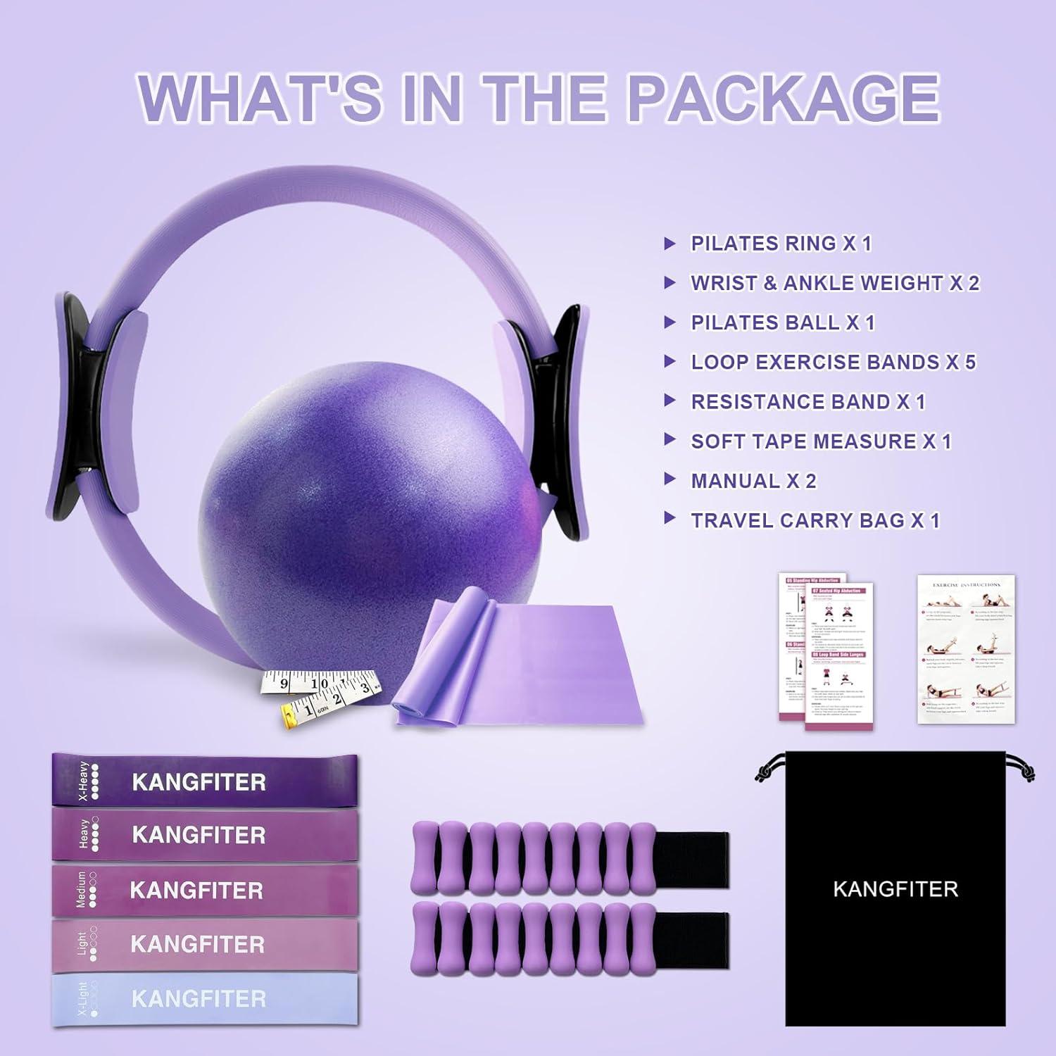 Kit de Pilates Completo 11 Pcs KANGFITER - Anillo, Pelota, Pesas