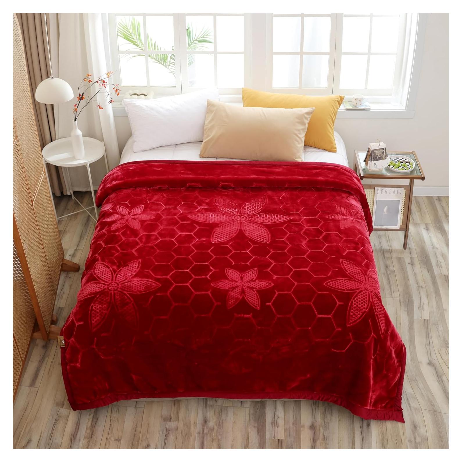 Manta Reversible Hiyoko 215x241 cm Terciopelo Burdeos/Lavanda