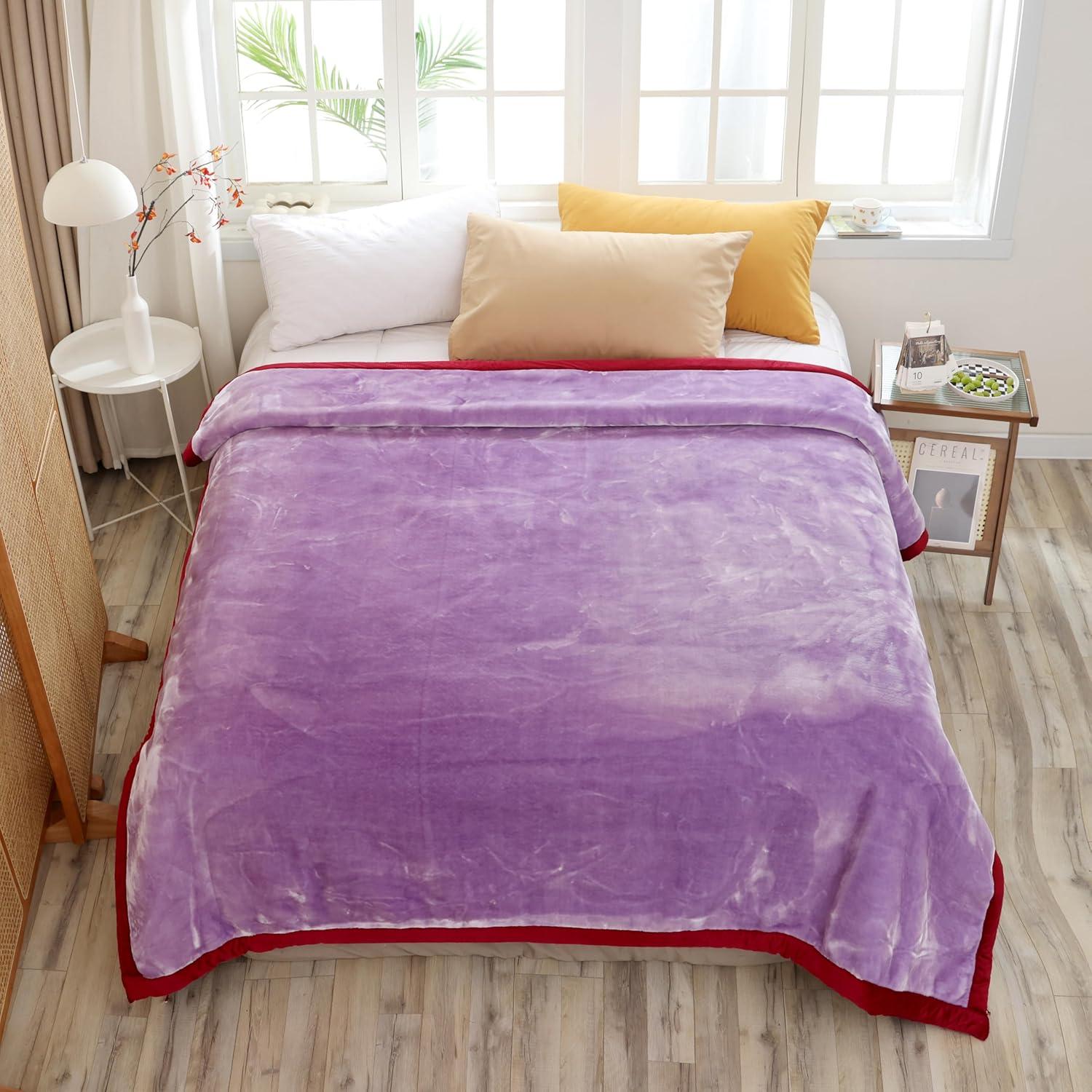 Manta Reversible Hiyoko 215x241 cm Terciopelo Burdeos/Lavanda