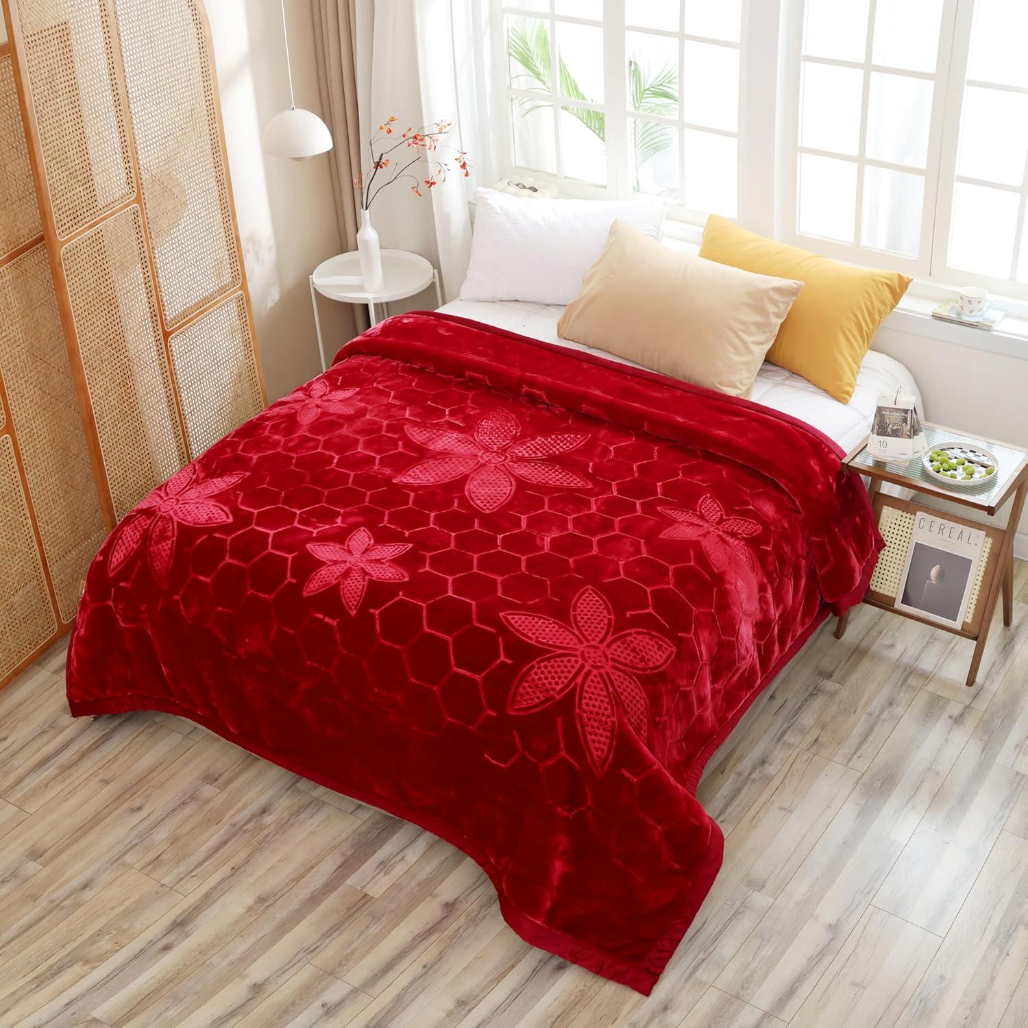 Manta Reversible Hiyoko 215x241 cm Terciopelo Burdeos/Lavanda