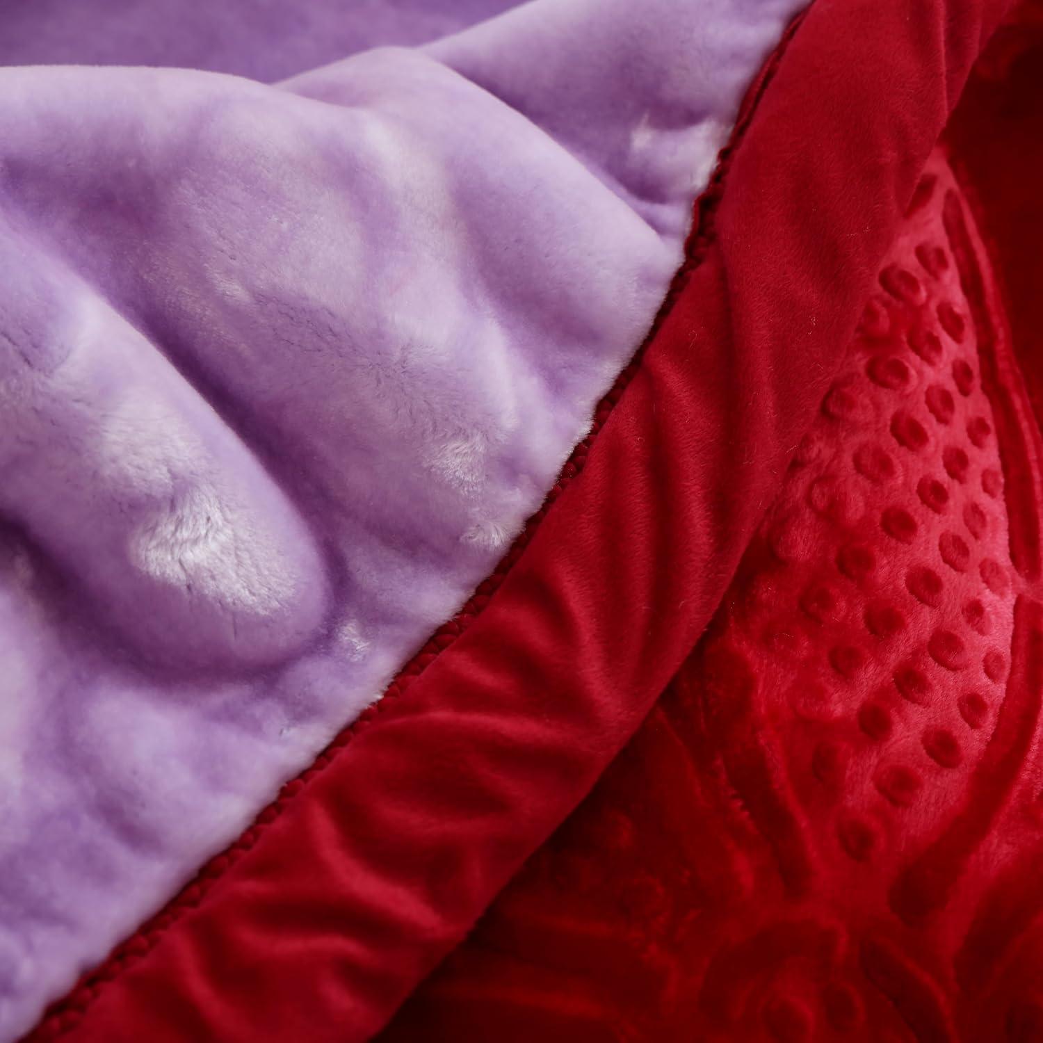 Manta Reversible Hiyoko 215x241 cm Terciopelo Burdeos/Lavanda