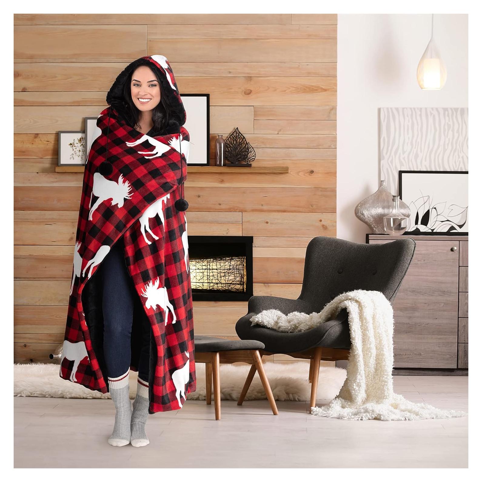 Manta con Capucha Usable Safdie 165x122 cm Rojo Cuadrillé