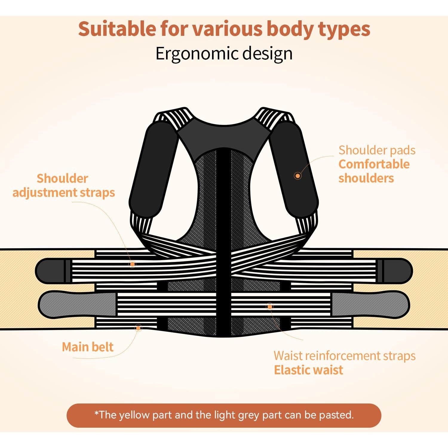 Corrector de Postura PRANASH Ajustable Negro Grande