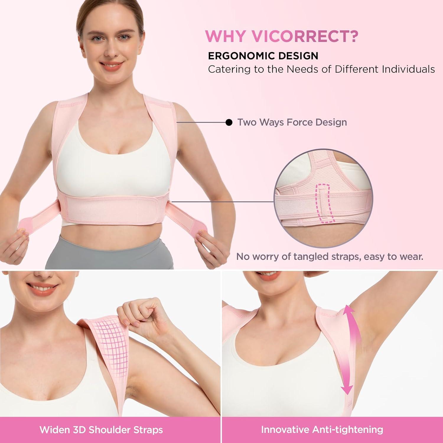 Corrector de Postura Vicorrect S/M Rosa Ajustable Alivio Dolor