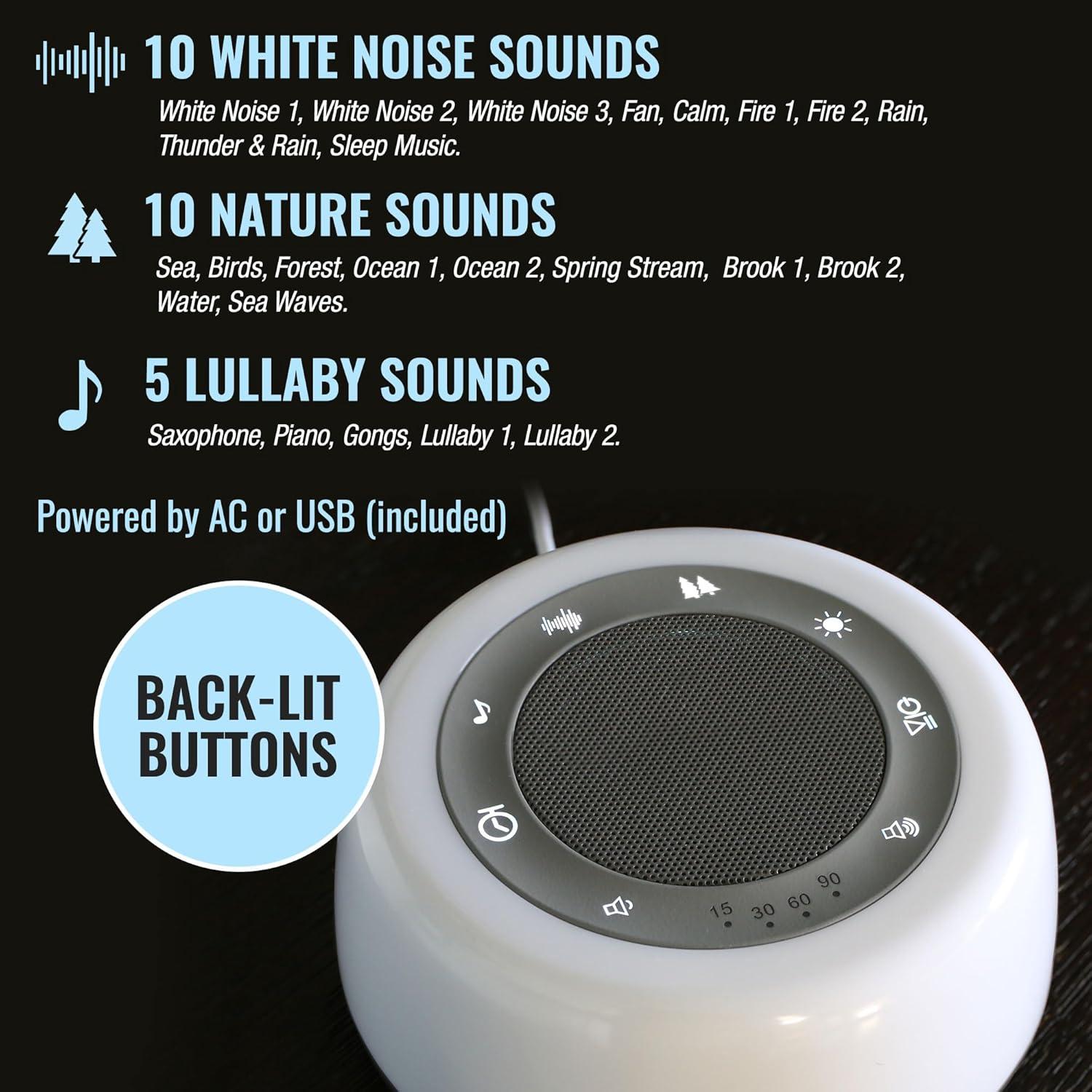 Máquina de Ruido Blanco Habitat, Luz Nocturna Multicolor, 25 Sonidos