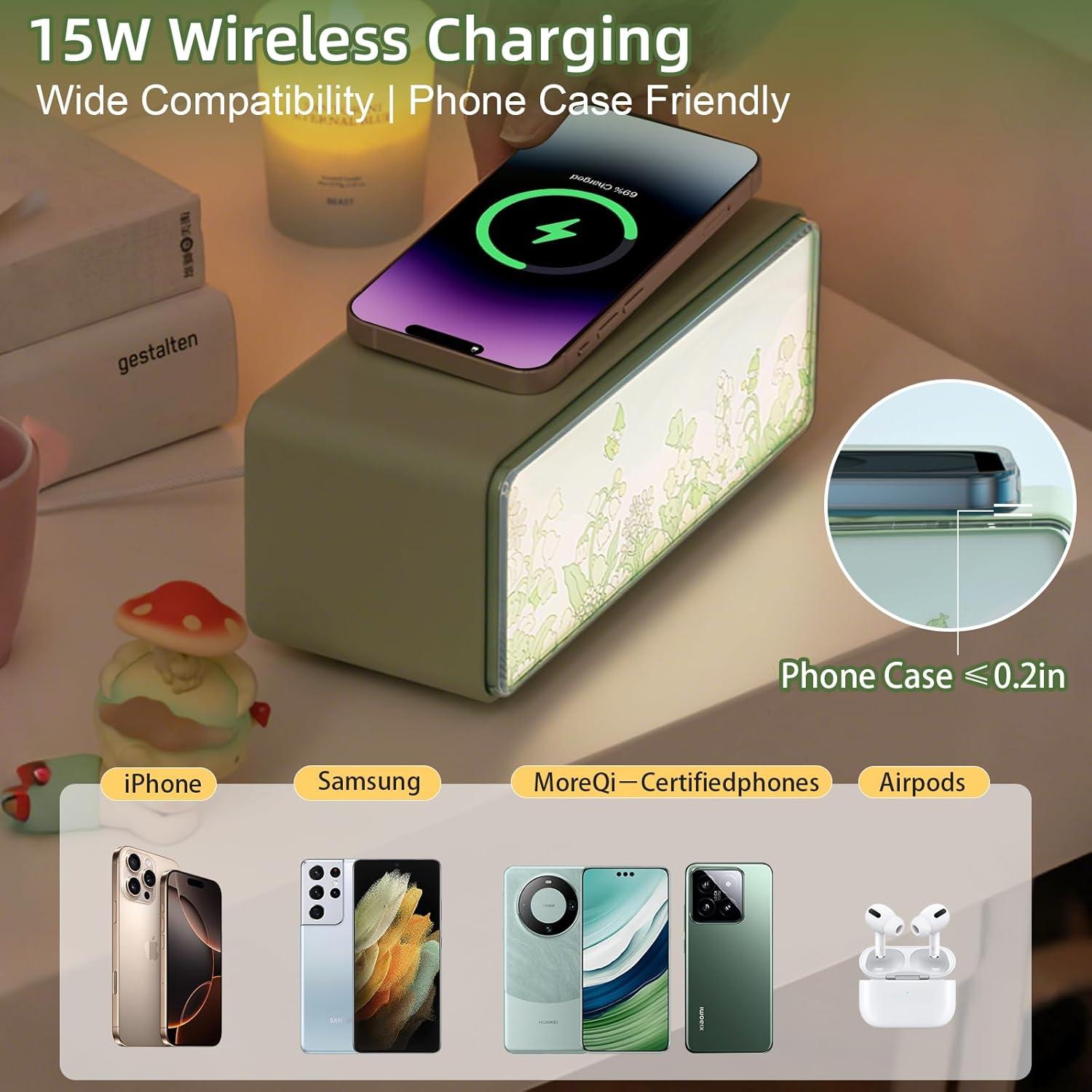 Lámpara de Mesa 4 en 1 GEYUEYA con Cargador Inalámbrico y Altavoz Bluetooth