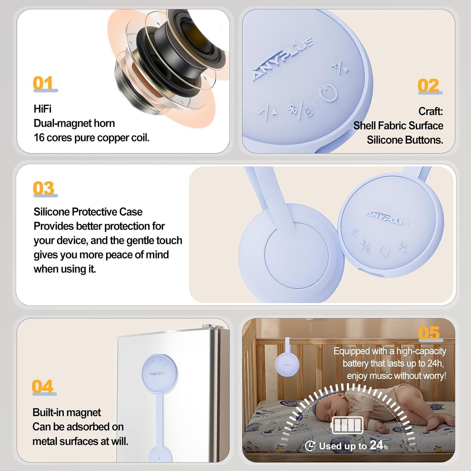 Máquina de Ruido Blanco ANYPLUS Portátil Bluetooth 5.1 24 Sonidos