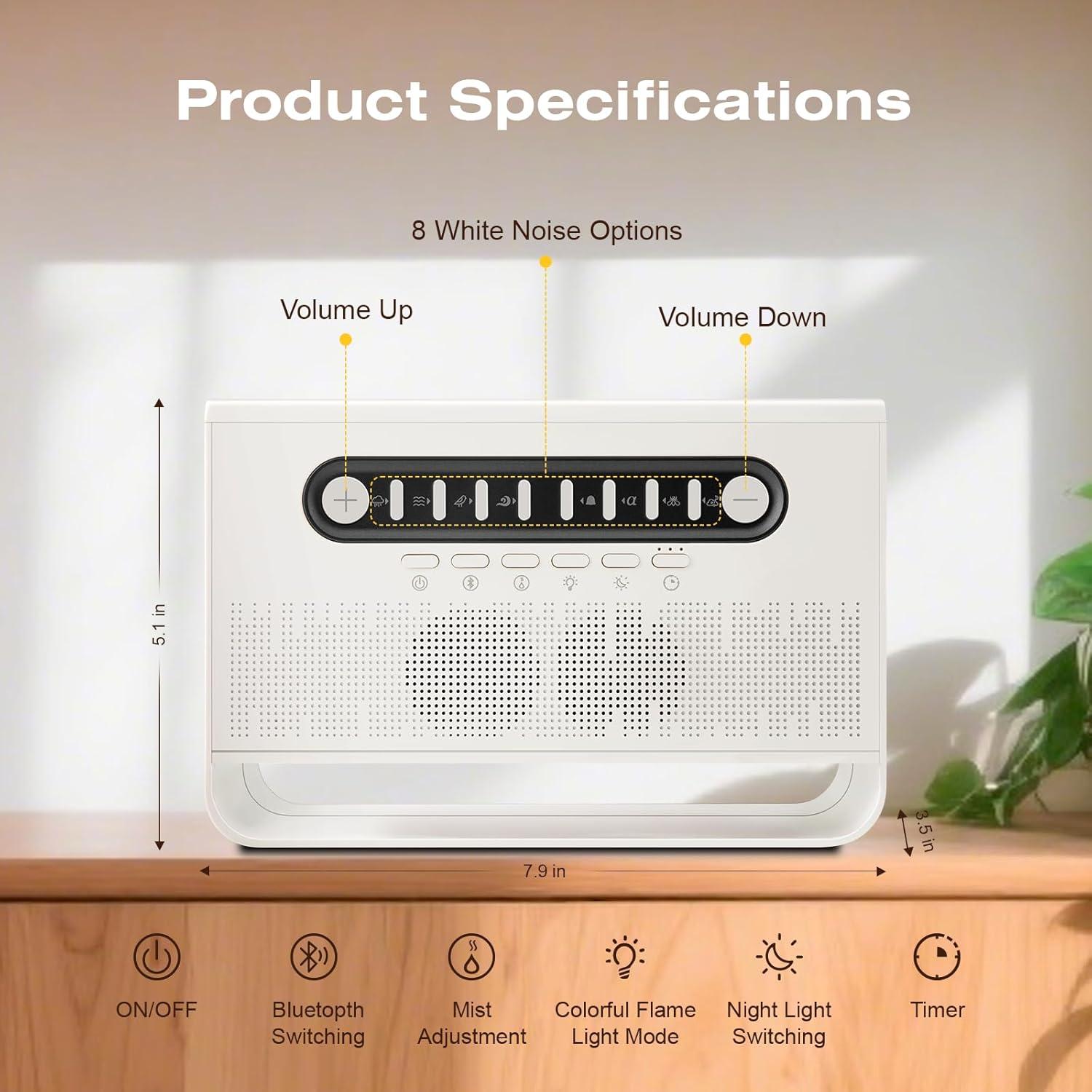 Humidificador LRAZU FS301 con Ruido Blanco y Luz Nocturna 200ml