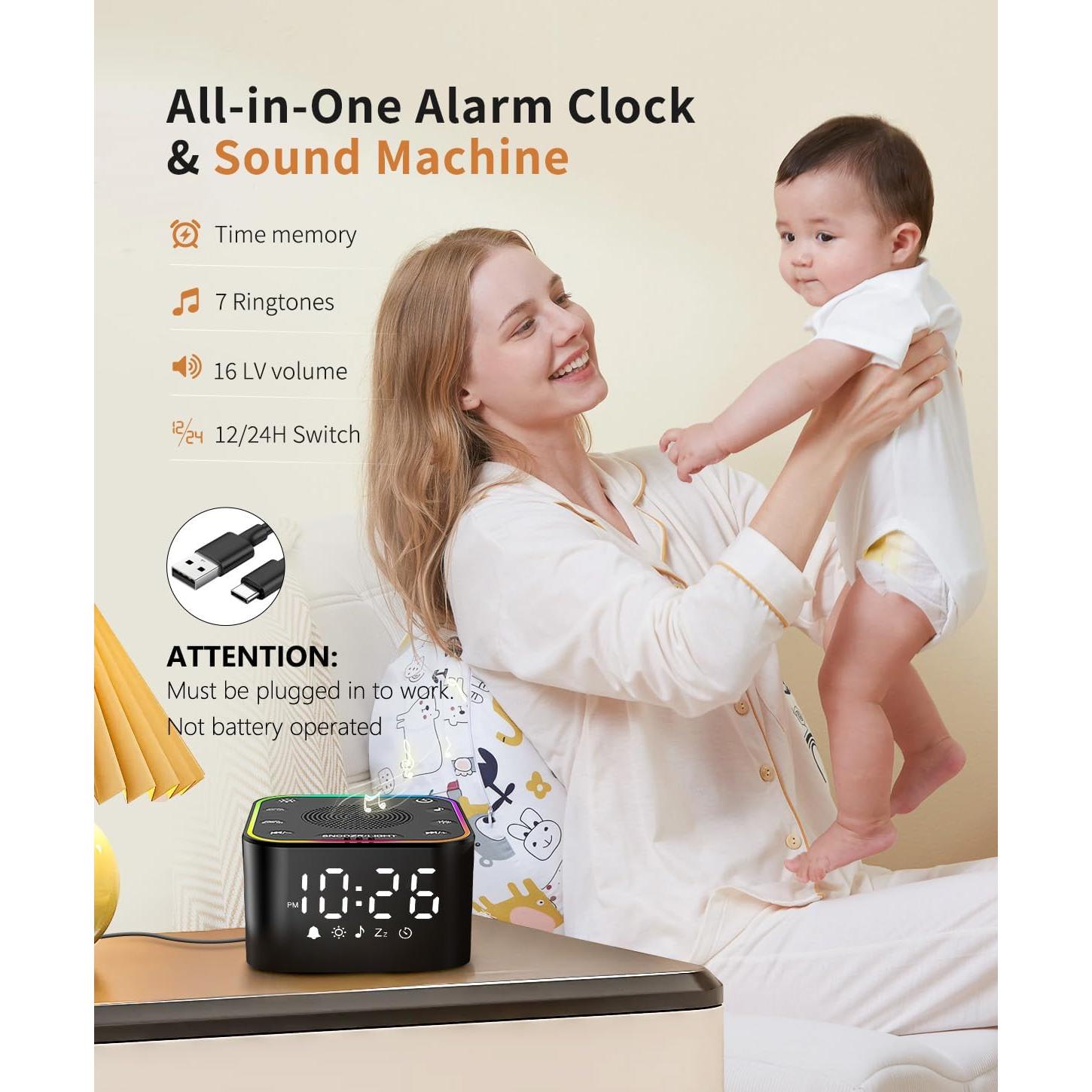 Máquina de Sonido Blanco Zelaclock con Reloj Digital y Luz Nocturna