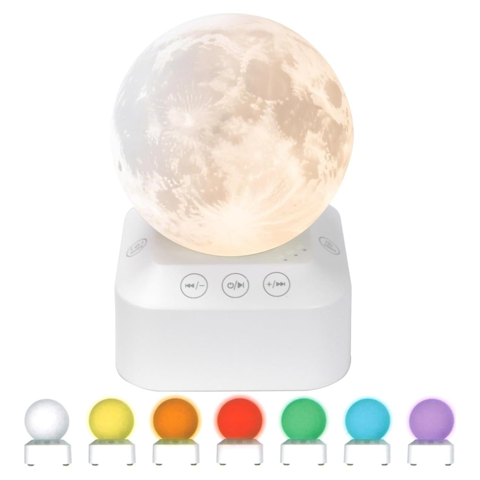 White Noise Sleep Machine with Moon Lamp Night Light,24 Soothing Sounds,Adjustable RGB Color Changing,Sleep Aid for Babies & Adults,Timer & Type-C Rechargeable,Reduces Stress & Improves Sleep Quality