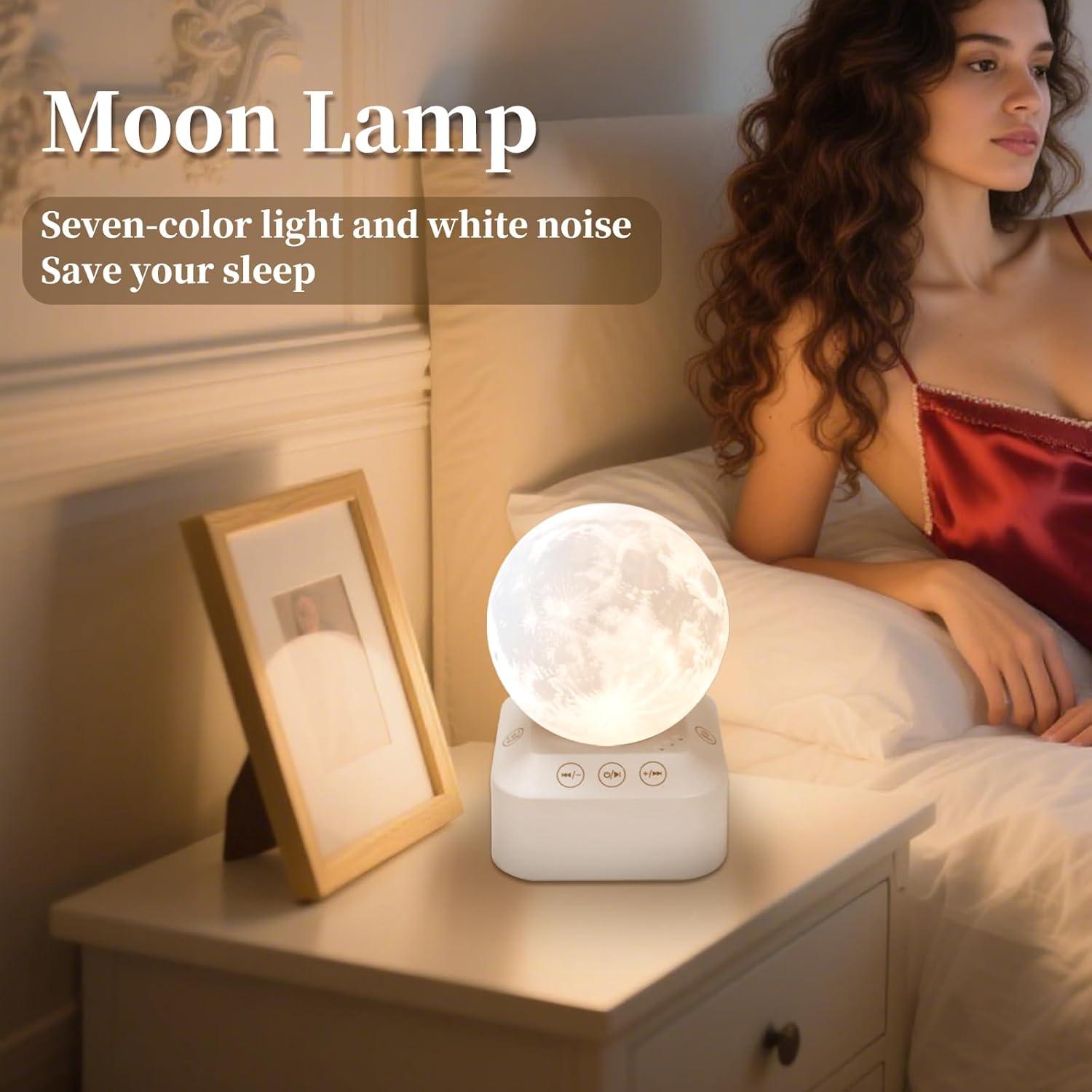 White Noise Sleep Machine with Moon Lamp Night Light,24 Soothing Sounds,Adjustable RGB Color Changing,Sleep Aid for Babies & Adults,Timer & Type-C Rechargeable,Reduces Stress & Improves Sleep Quality