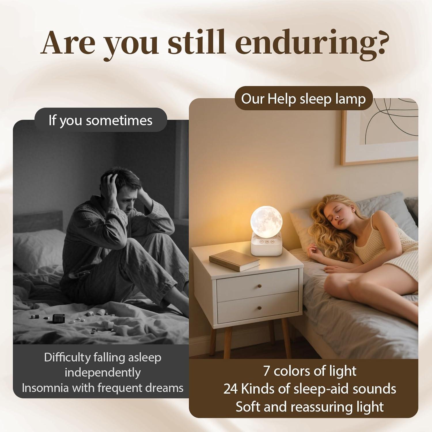 White Noise Sleep Machine with Moon Lamp Night Light,24 Soothing Sounds,Adjustable RGB Color Changing,Sleep Aid for Babies & Adults,Timer & Type-C Rechargeable,Reduces Stress & Improves Sleep Quality