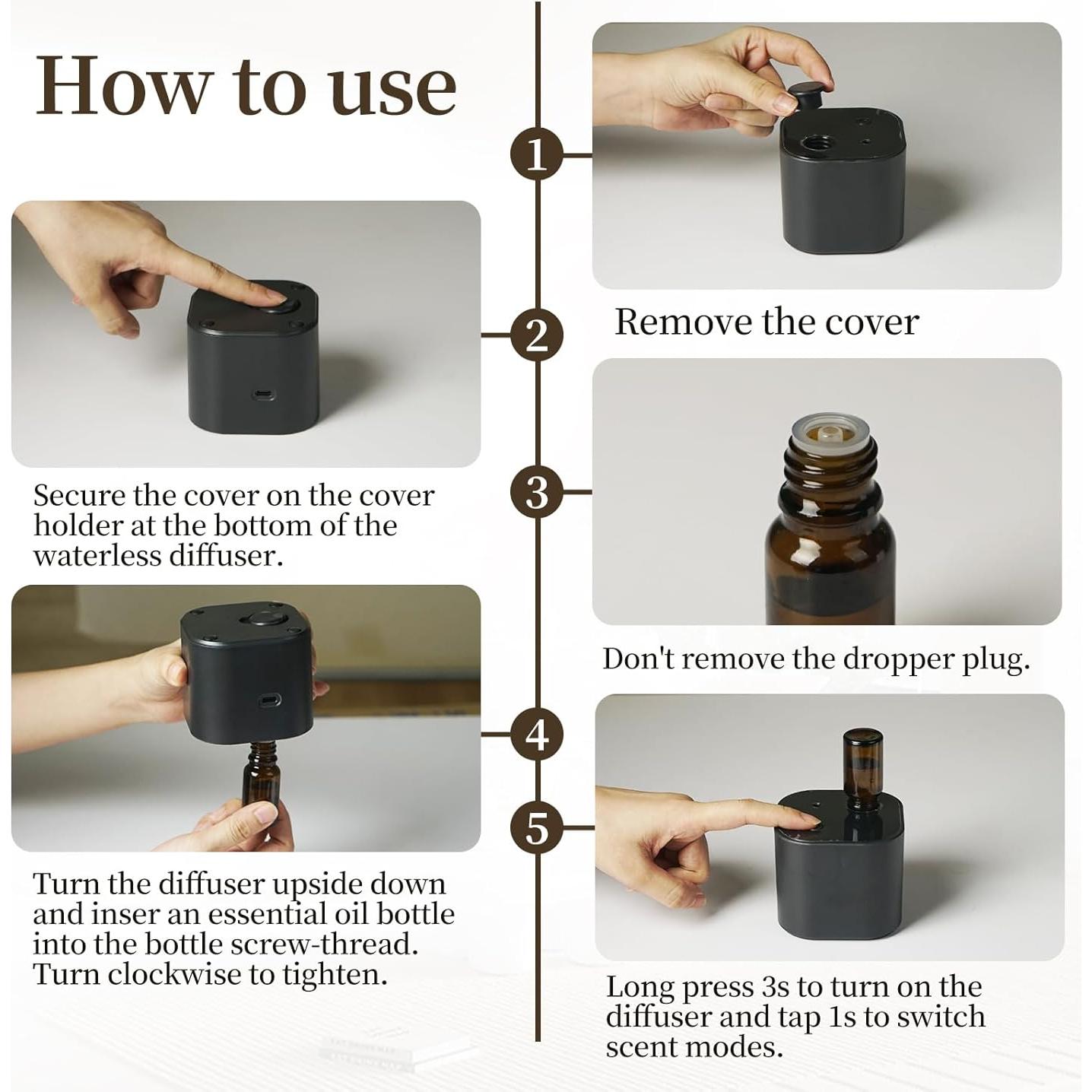 Difusor de Aroma Hijoc Portátil Negro con 3 Aceites 10ml