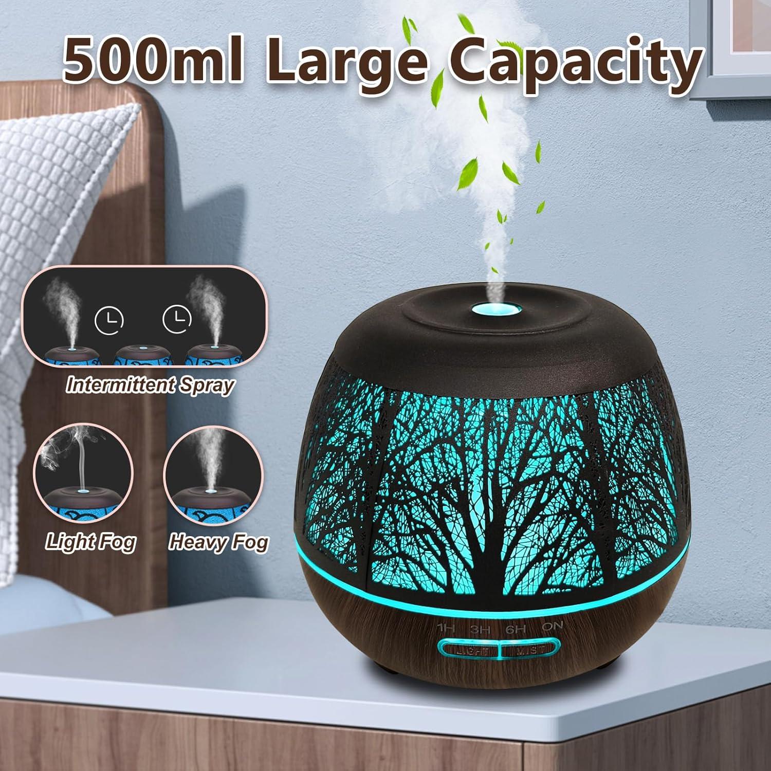 Difusor de Aceite Esencial Elcxsla 500ML Ultrasonico con Luz LED