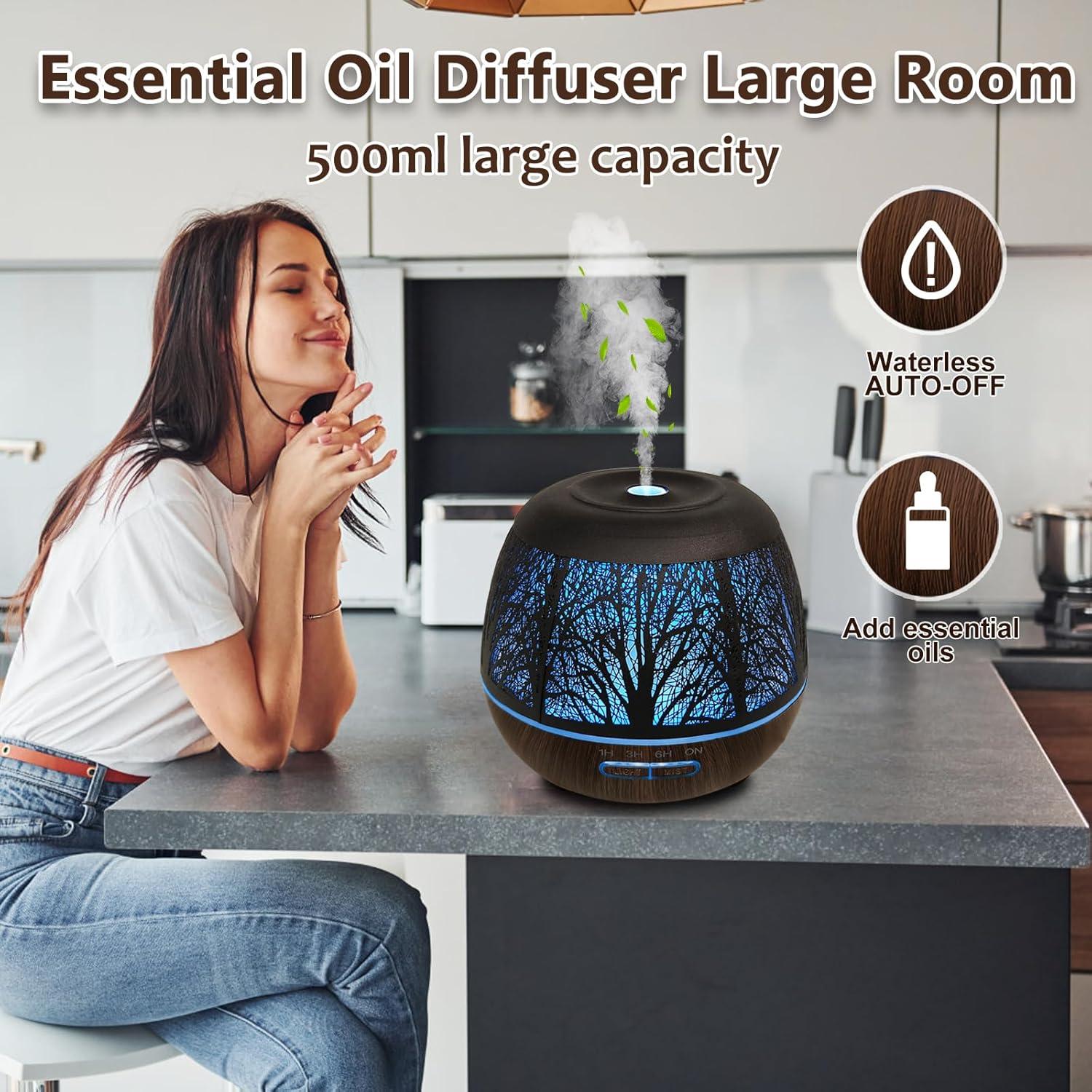 Difusor de Aceite Esencial Elcxsla 500ML Ultrasonico con Luz LED