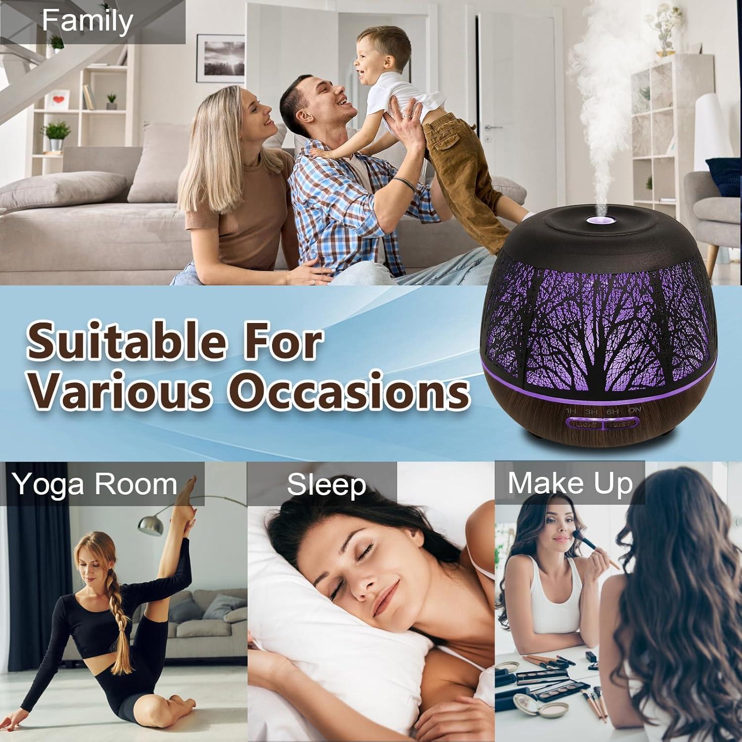 Difusor de Aceite Esencial Elcxsla 500ML Ultrasonico con Luz LED