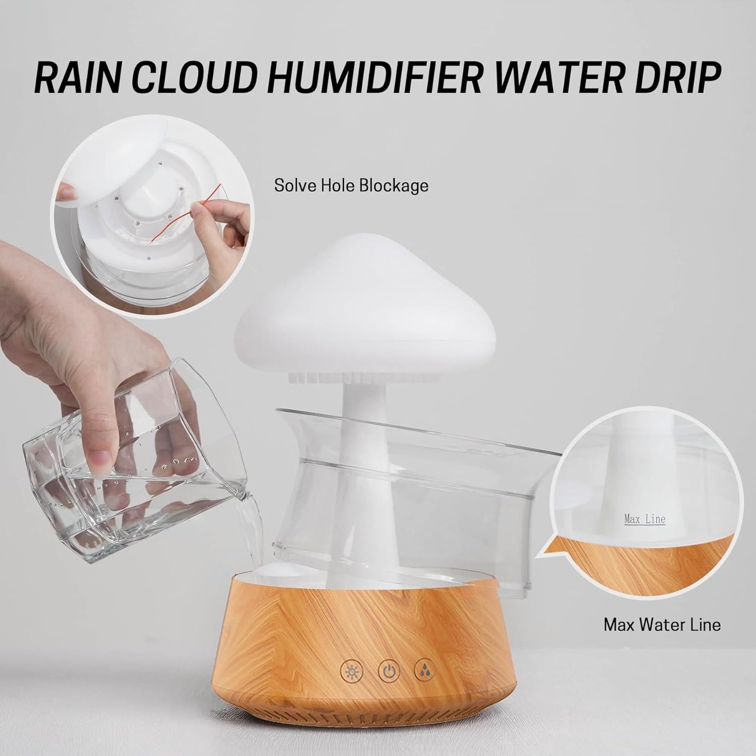 Humidificador de Nube de Lluvia Rican 300ml con Luz LED