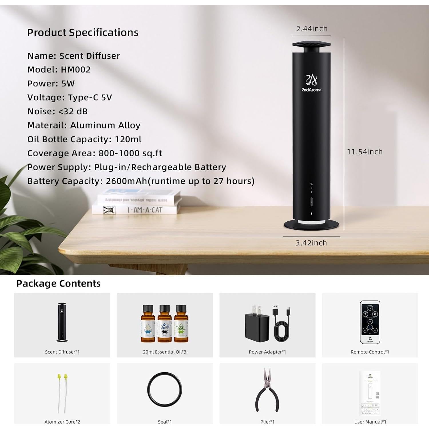 Difusor de Aroma Inalámbrico 2ndAroma HM002 120ml Negro