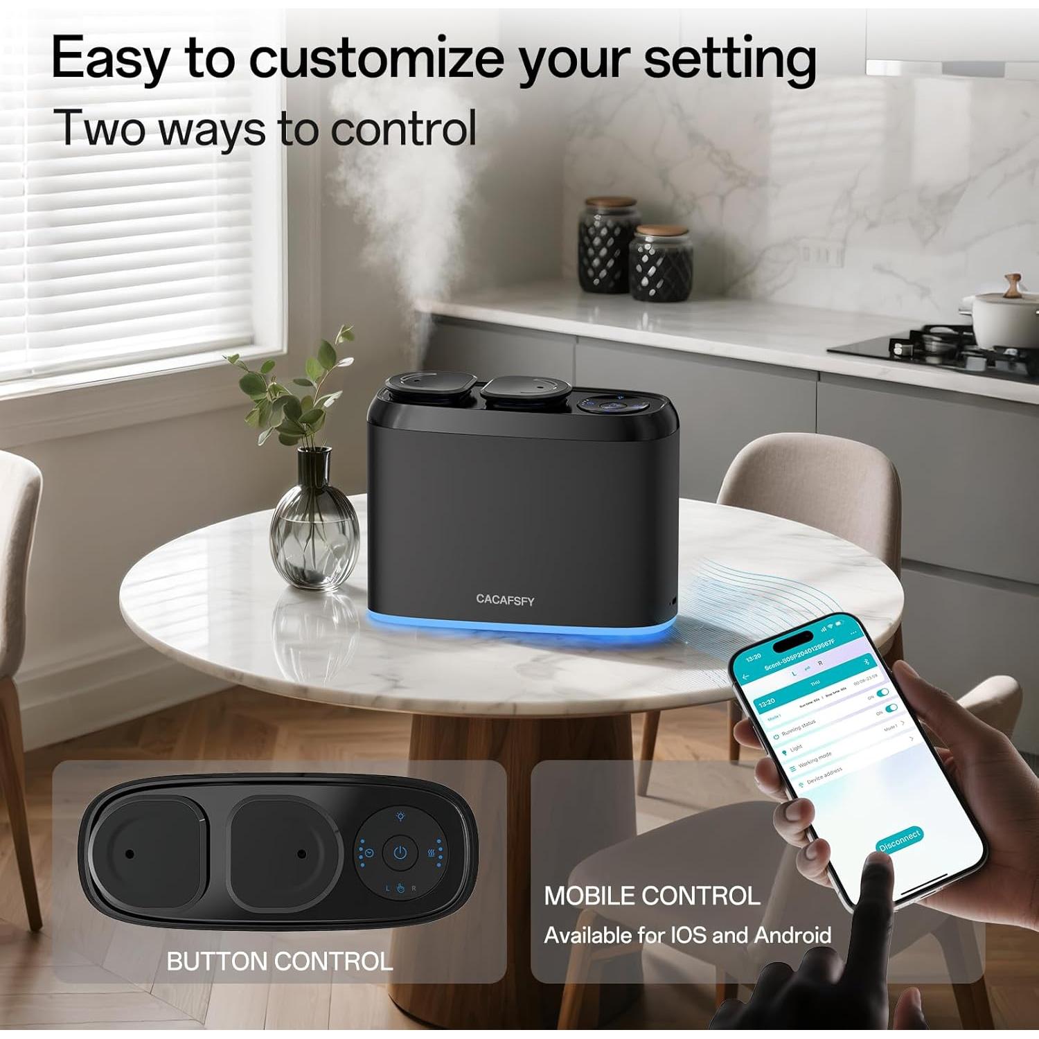 Difusor de Aroma Inteligente CACAFSFY - Sin Agua, 2 Aceites 50ml