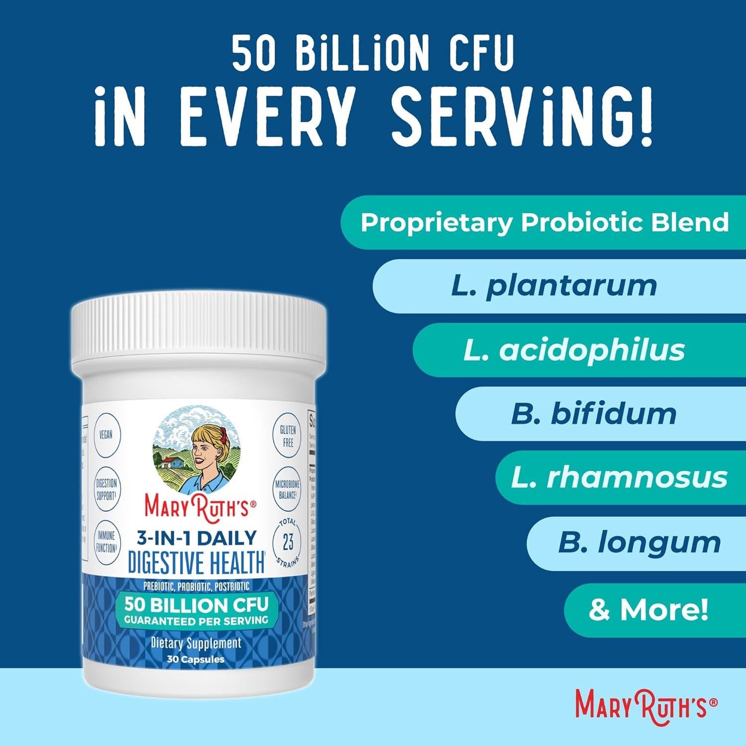 Suplemento Probiotico MaryRuth 3 en 1 Salud Digestiva 50 Mil M