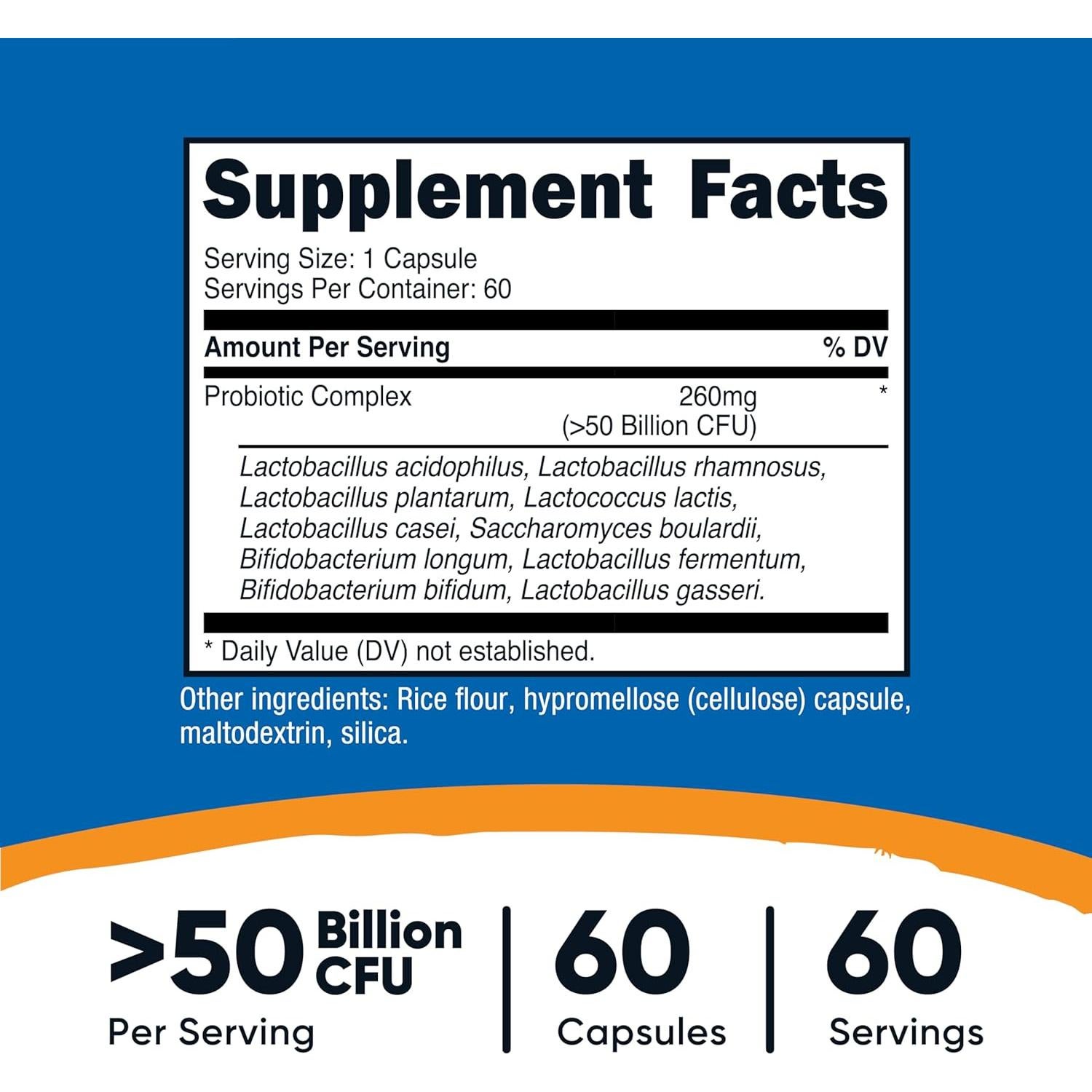 Complejo Probiotico Nutricost 50 Mil Millones CFU 60 Cápsulas