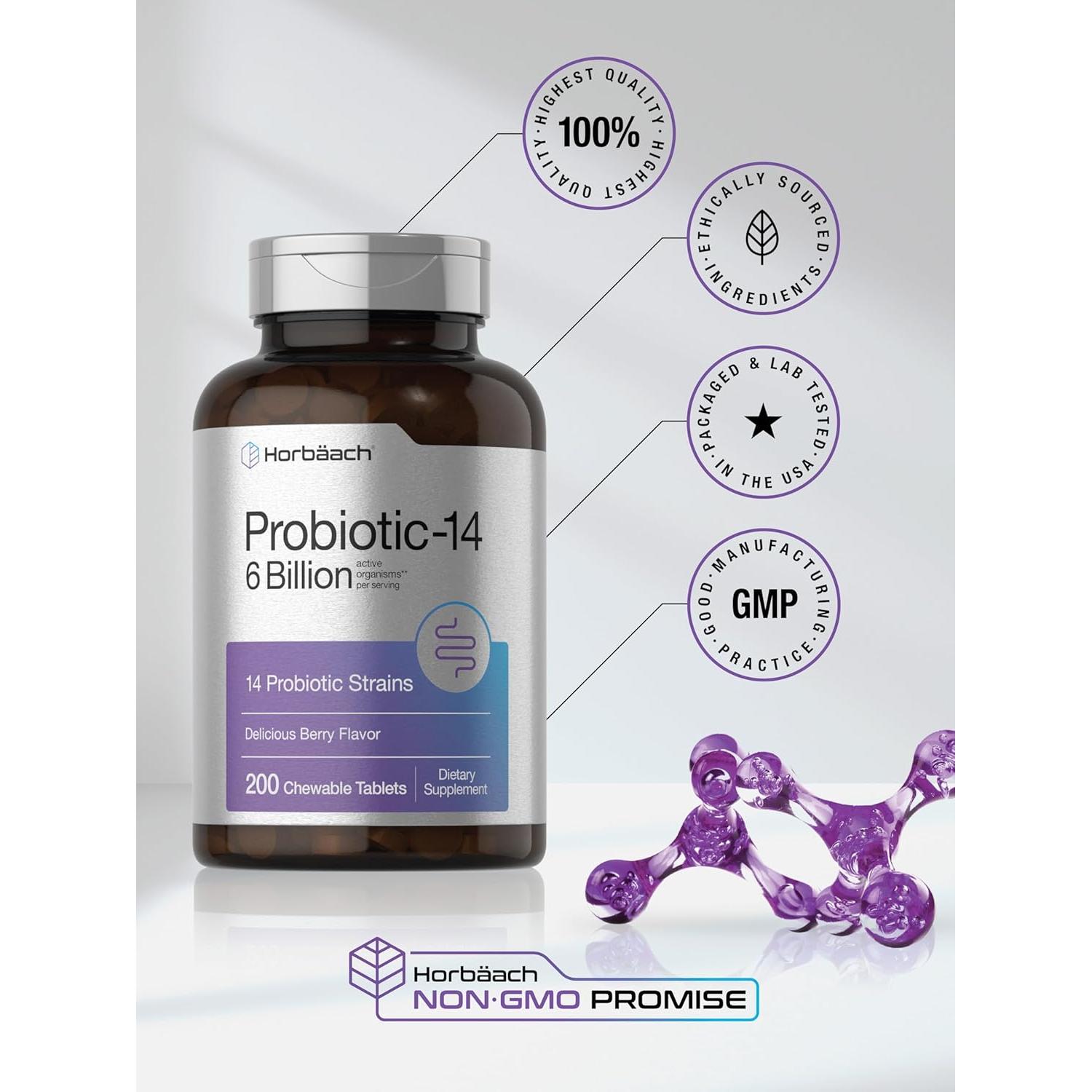 Probioticos Masticables Horbäach 6 Mil Millones 200 Tabletas