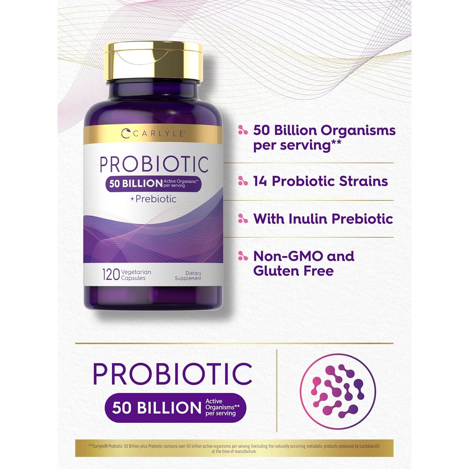 Carlyle Probioticos 50 Mil Millones + Prebioticos 120 Cápsulas