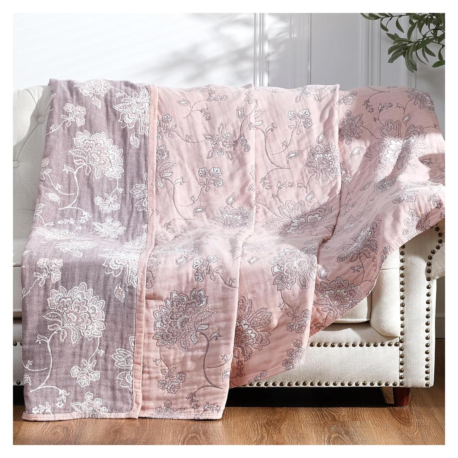 Manta Ligera Boho 100% Algodón Jinchan 203x228 cm Rosa Floral