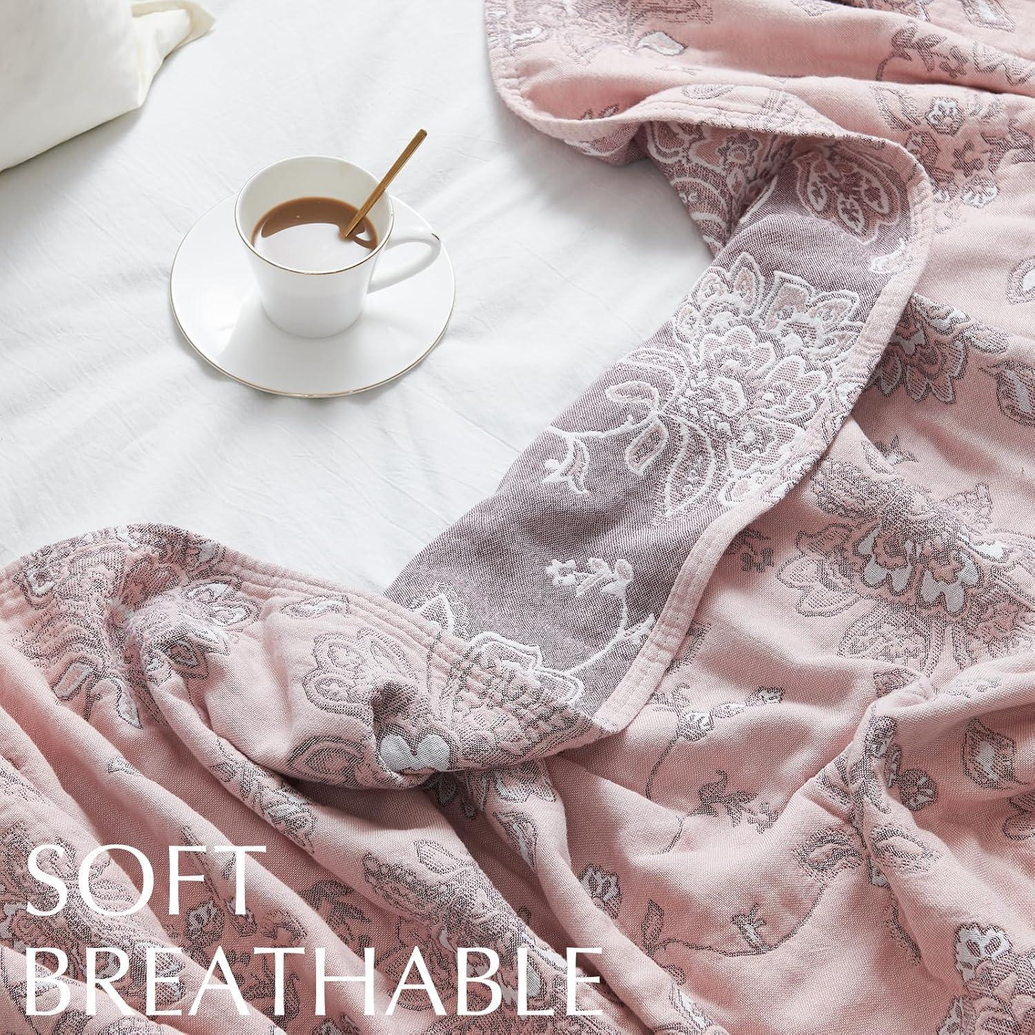 Manta Ligera Boho 100% Algodón Jinchan 203x228 cm Rosa Floral