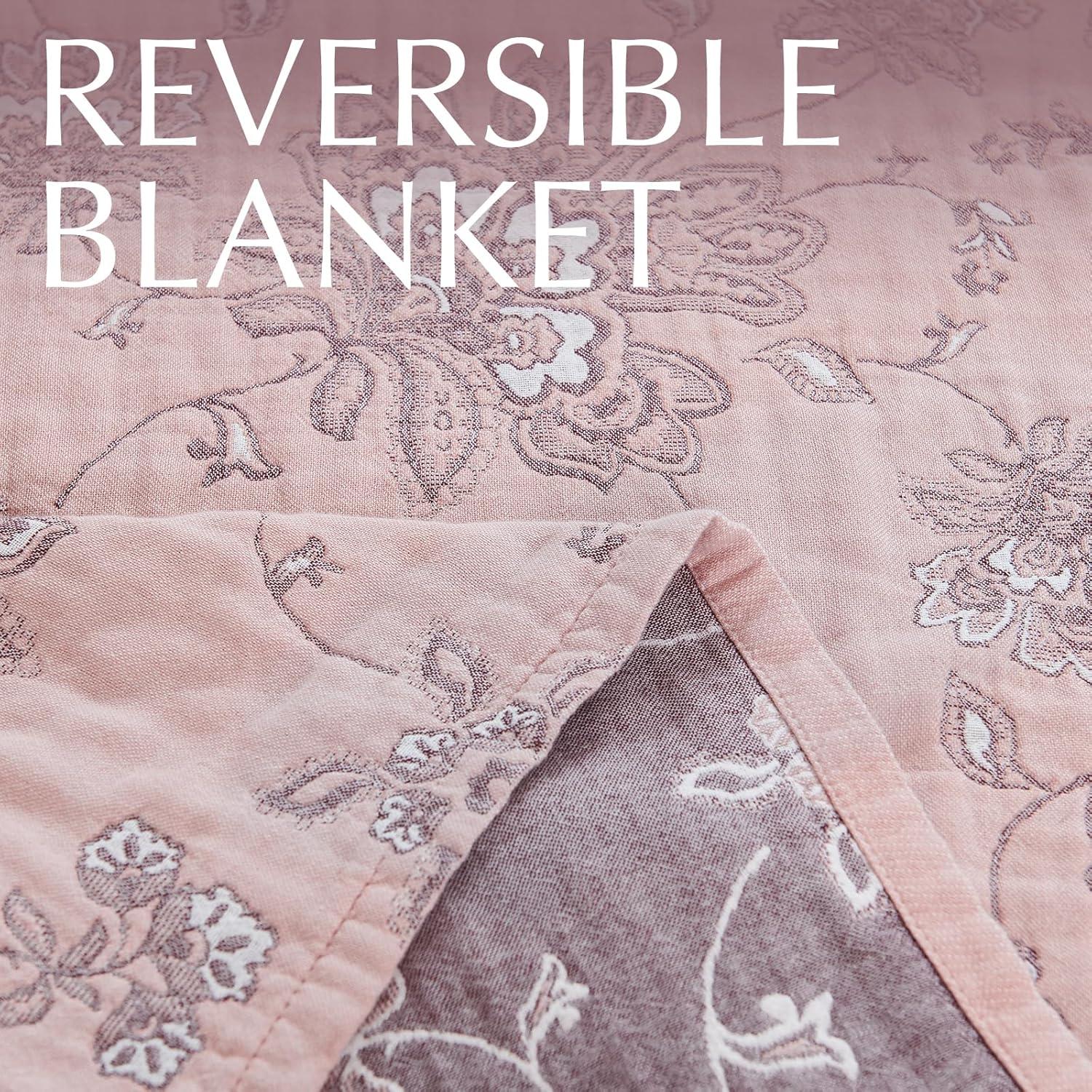 Manta Ligera Boho 100% Algodón Jinchan 203x228 cm Rosa Floral