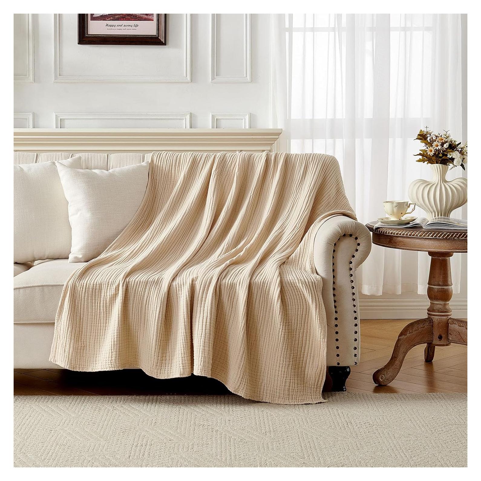 Manta de Muselina Joydeco 100% Algodón Individual Beige 190x140cm