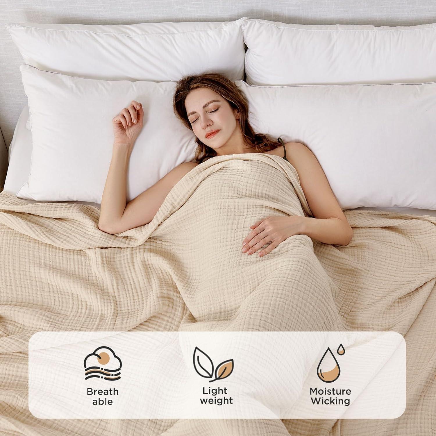 Manta de Muselina Joydeco 100% Algodón Individual Beige 190x140cm