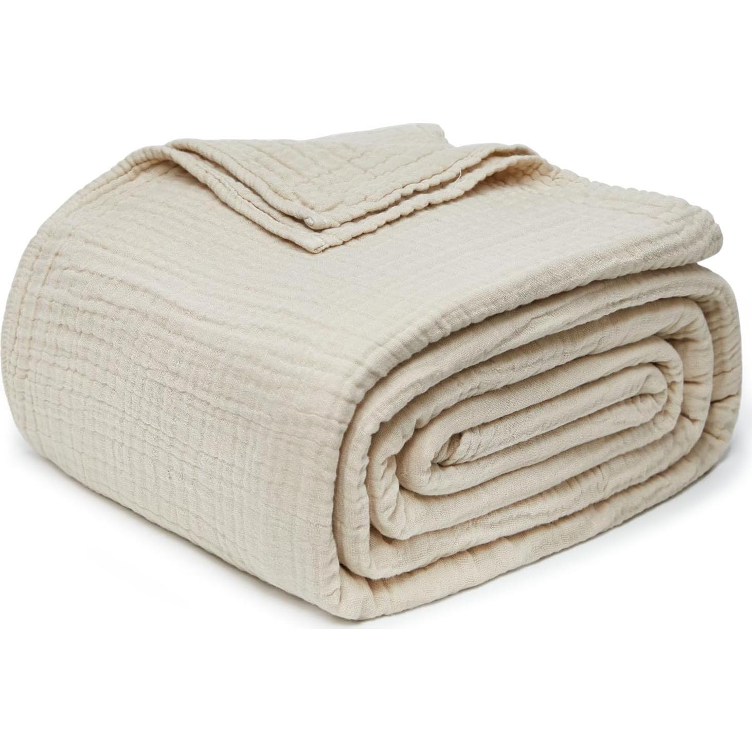 Manta de Muselina Joydeco 100% Algodón Individual Beige 190x140cm