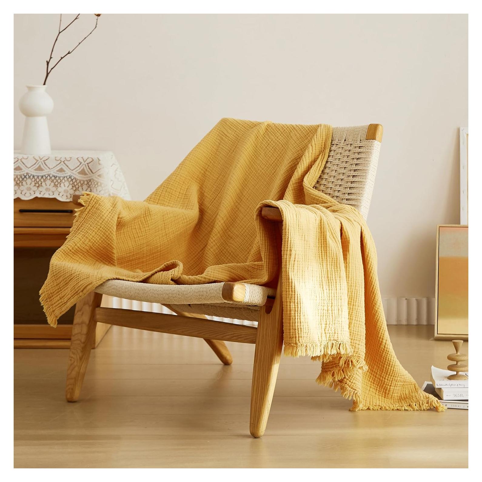 Manta de Muselina de Algodón Simple y Opulento 127x152 cm Amarillo