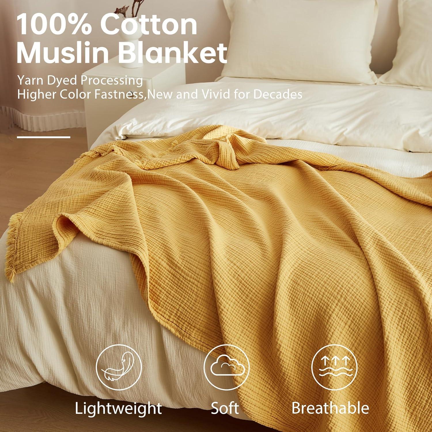 Manta de Muselina de Algodón Simple y Opulento 127x152 cm Amarillo