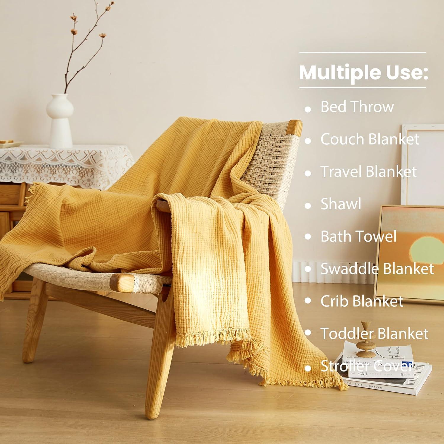 Manta de Muselina de Algodón Simple y Opulento 127x152 cm Amarillo