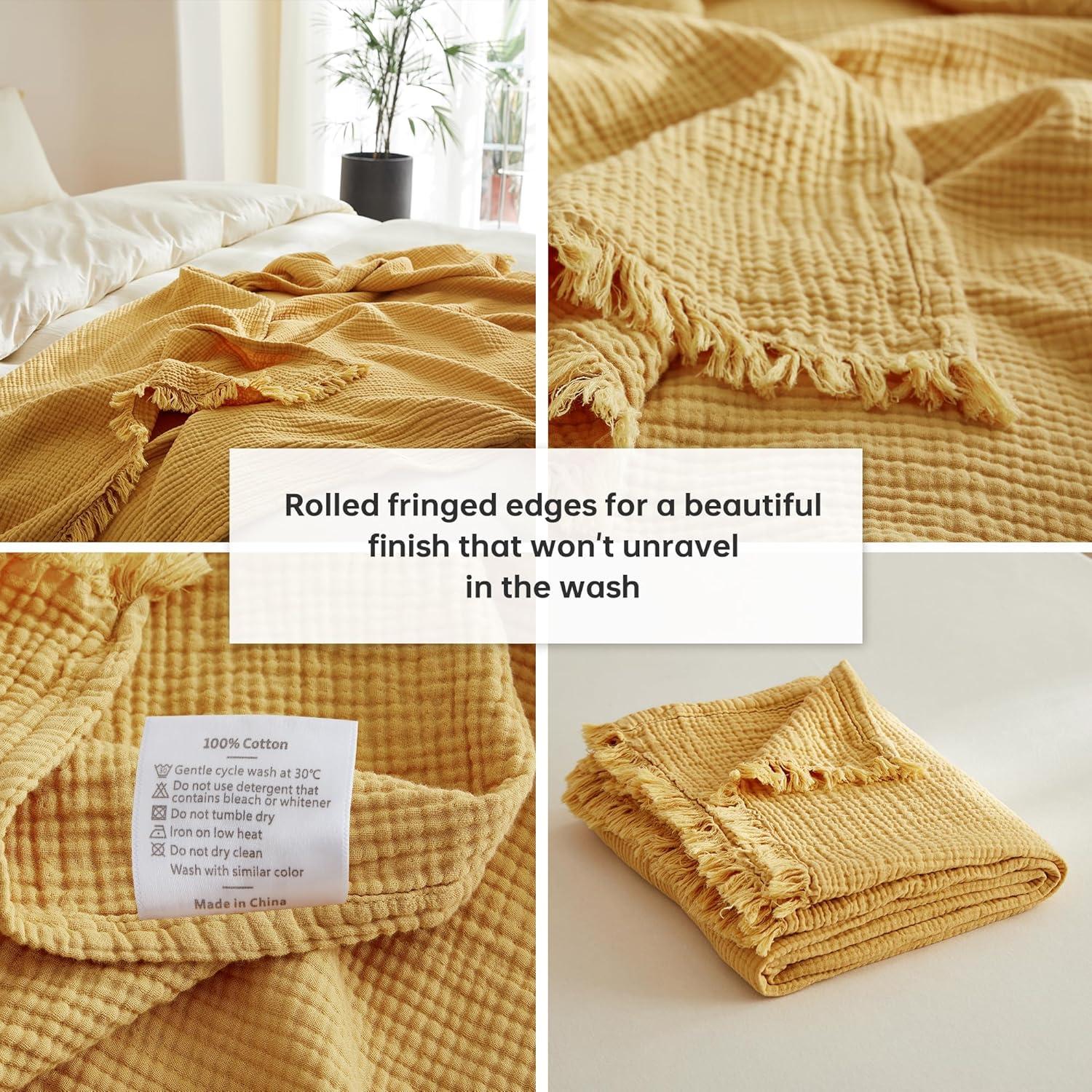 Manta de Muselina de Algodón Simple y Opulento 127x152 cm Amarillo