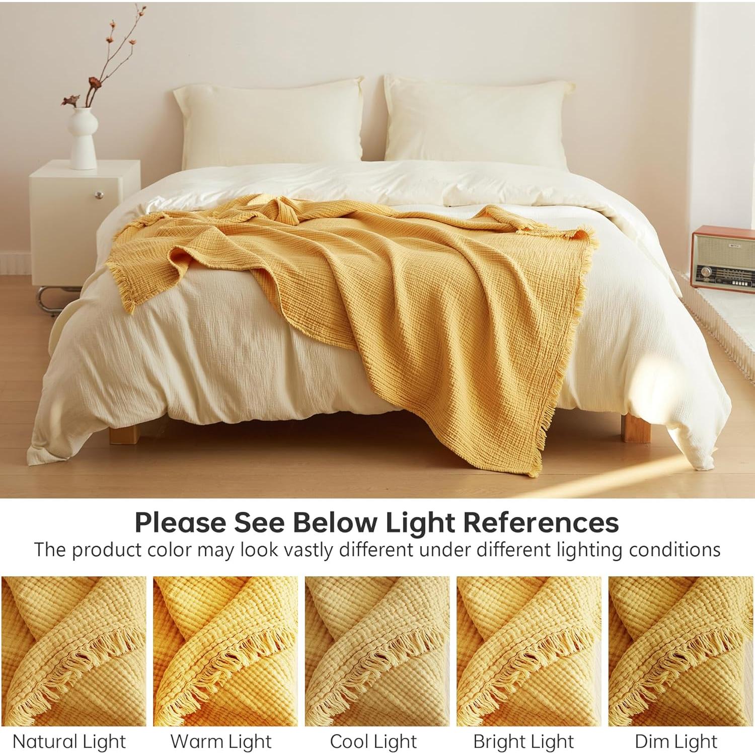 Manta de Muselina de Algodón Simple y Opulento 127x152 cm Amarillo