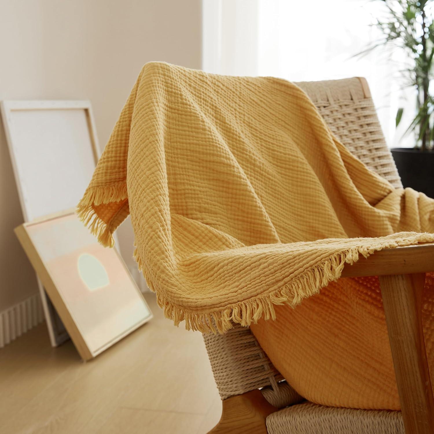 Manta de Muselina de Algodón Simple y Opulento 127x152 cm Amarillo