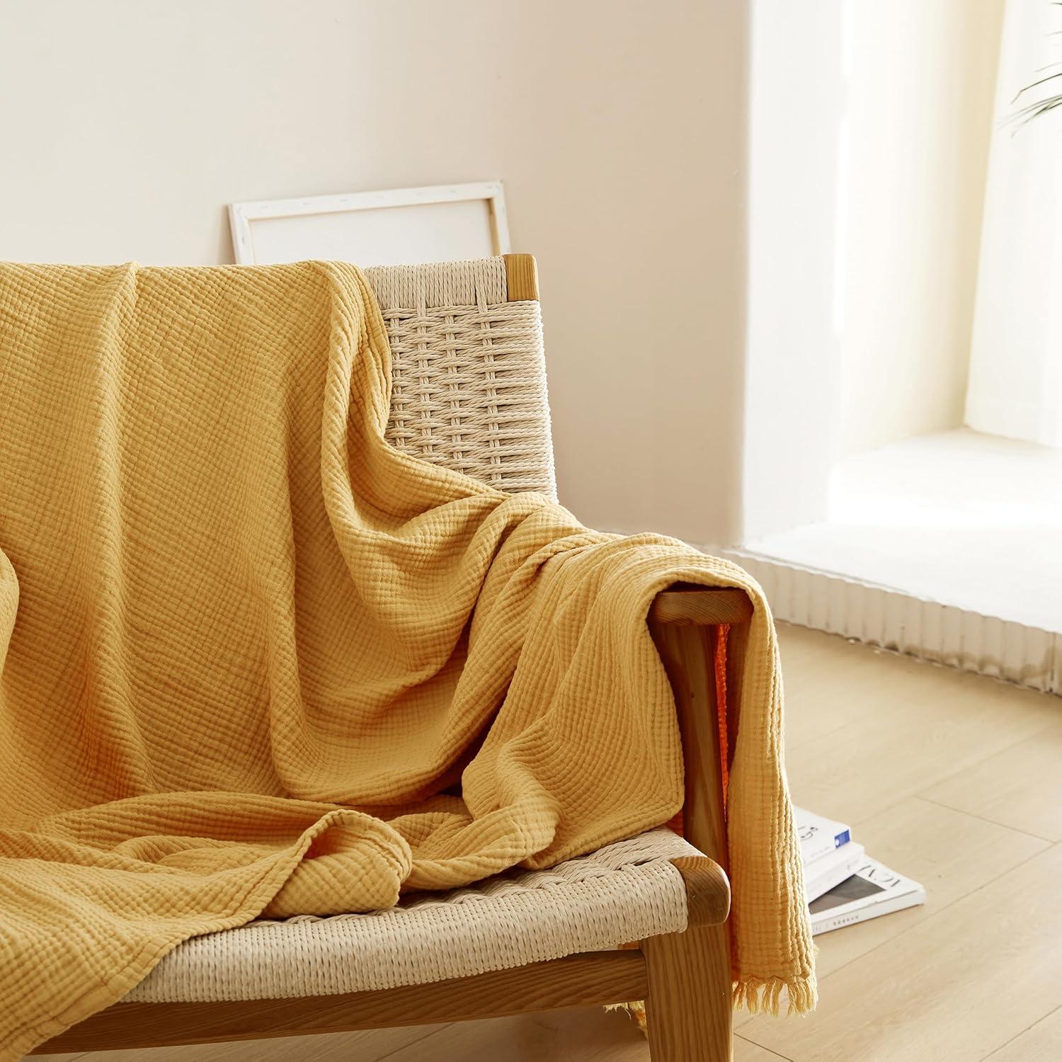 Manta de Muselina de Algodón Simple y Opulento 127x152 cm Amarillo