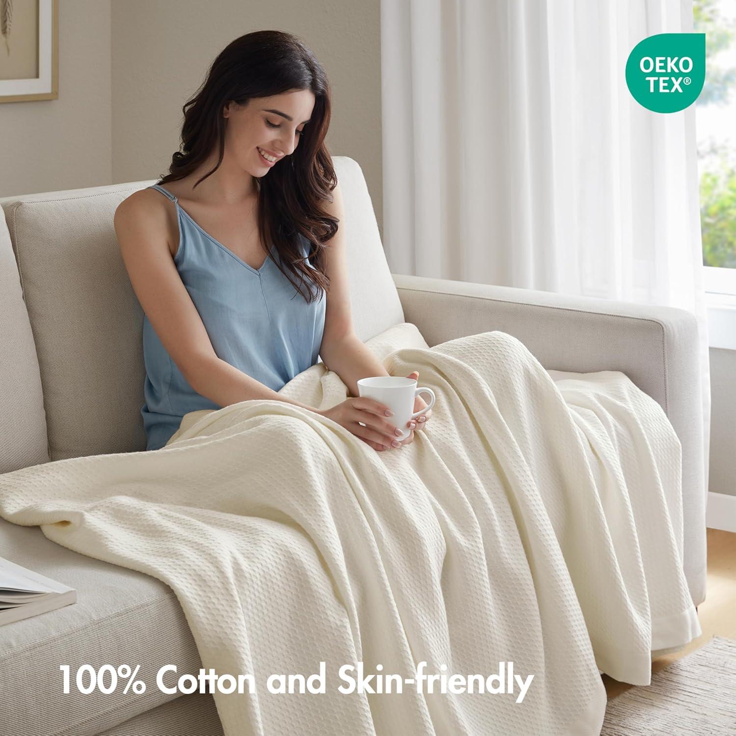 Manta Individual Madison Park 100% Algodón Egipcio Crema