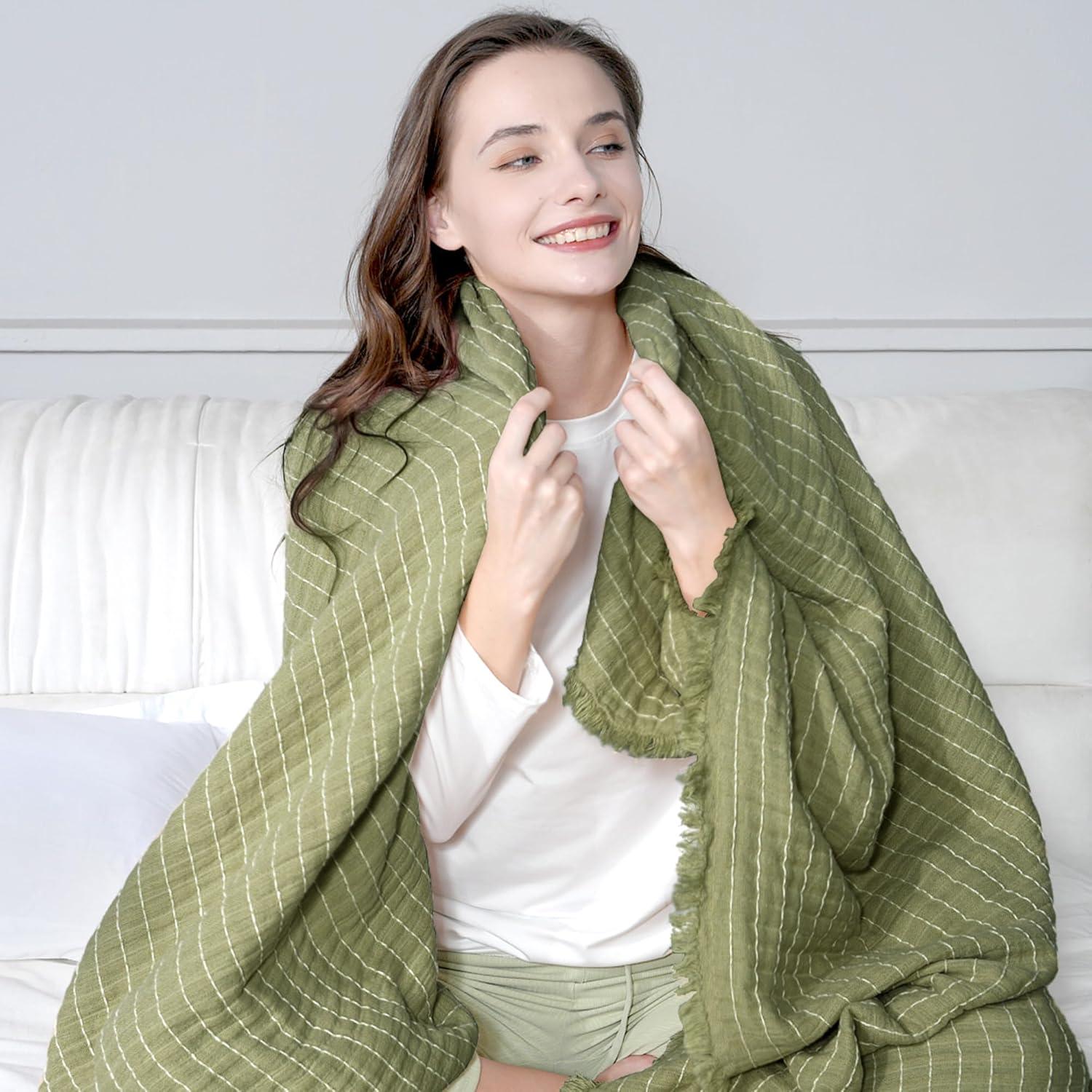 Manta de Muselina GINAMUSE 100% Algodón Verde Salvia 152x229cm