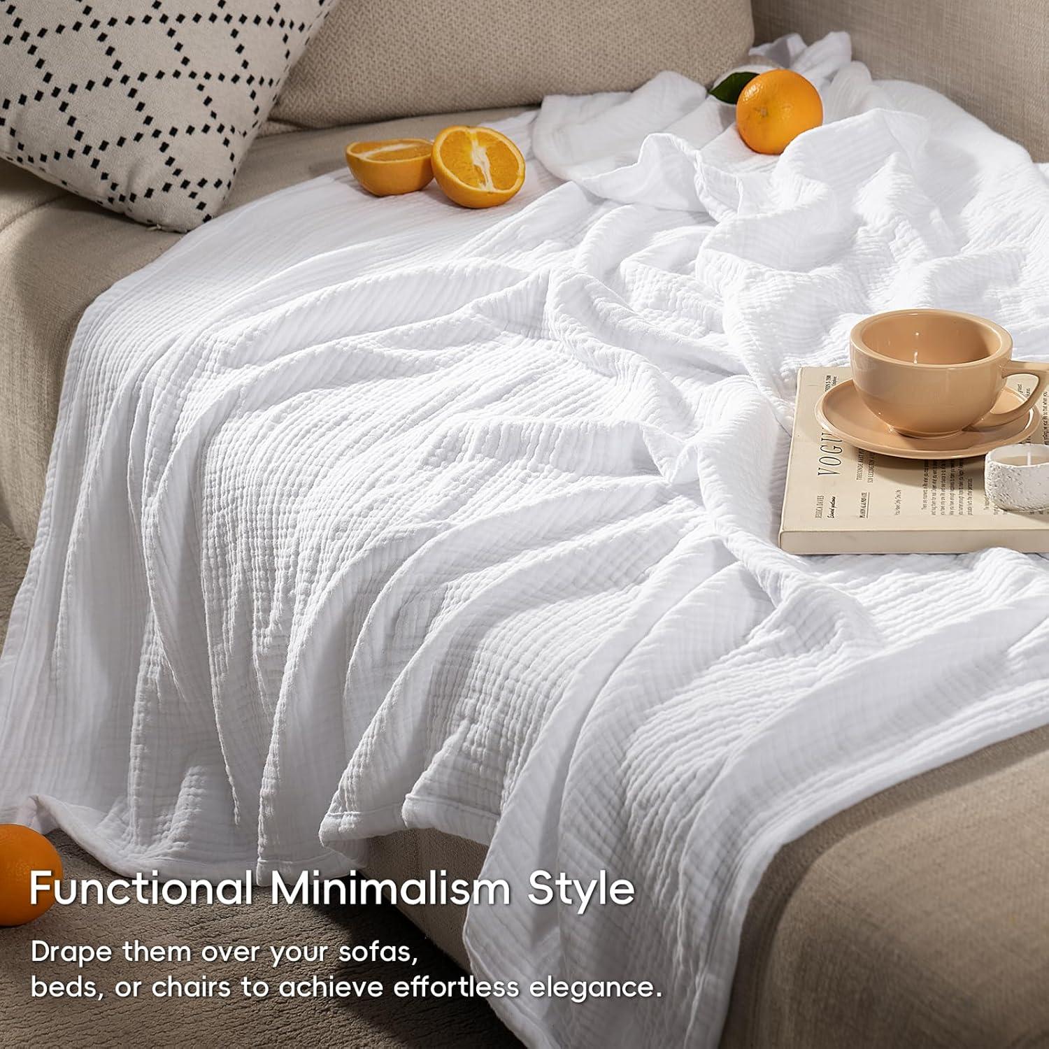 Manta de Muselina PHF 100% Algodón King 274x229 cm Blanca