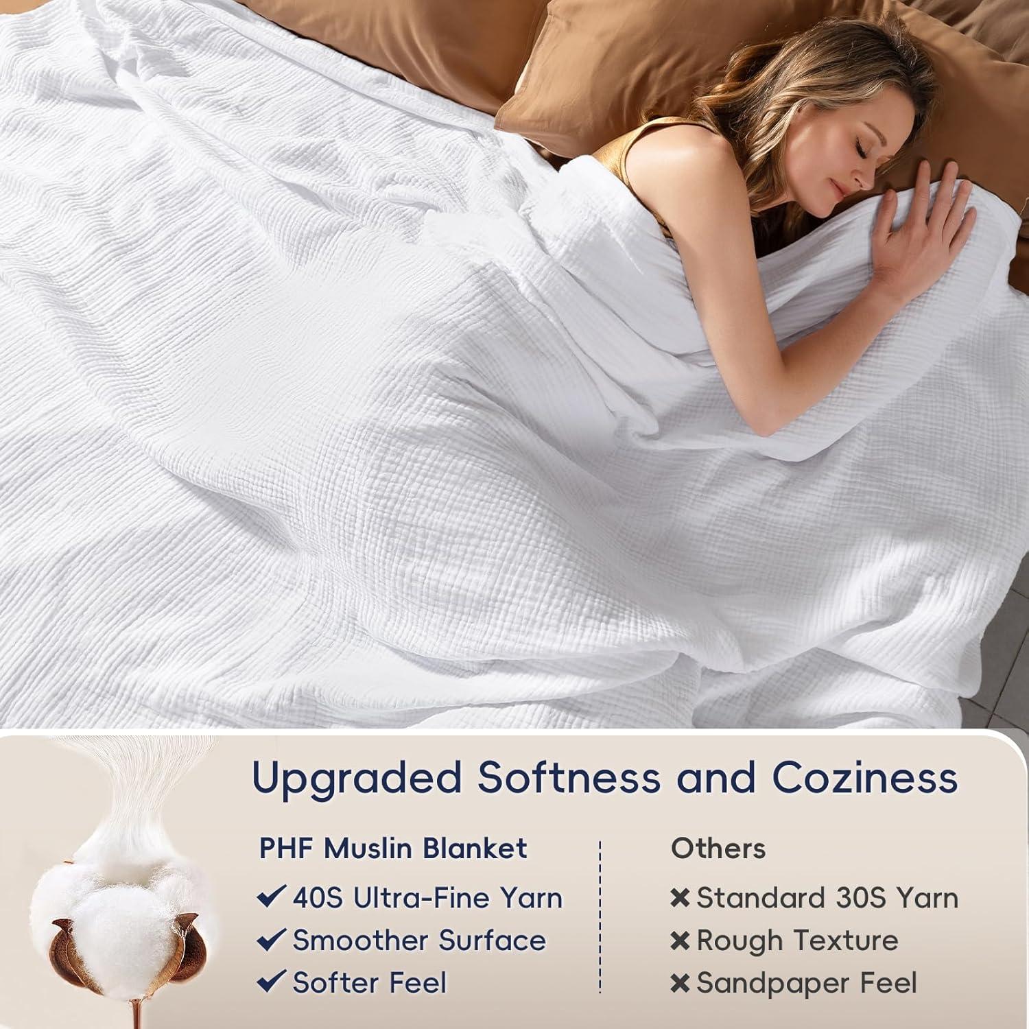 Manta de Muselina PHF 100% Algodón King 274x229 cm Blanca