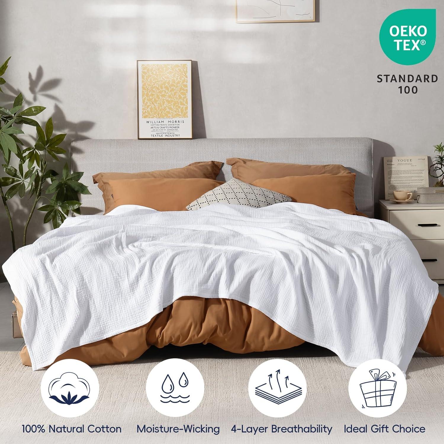 Manta de Muselina PHF 100% Algodón King 274x229 cm Blanca