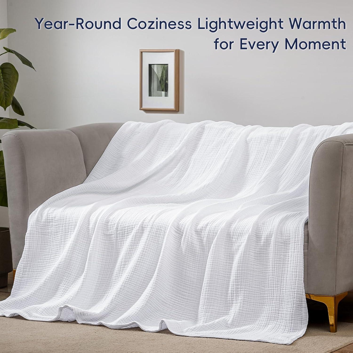 Manta de Muselina PHF 100% Algodón King 274x229 cm Blanca