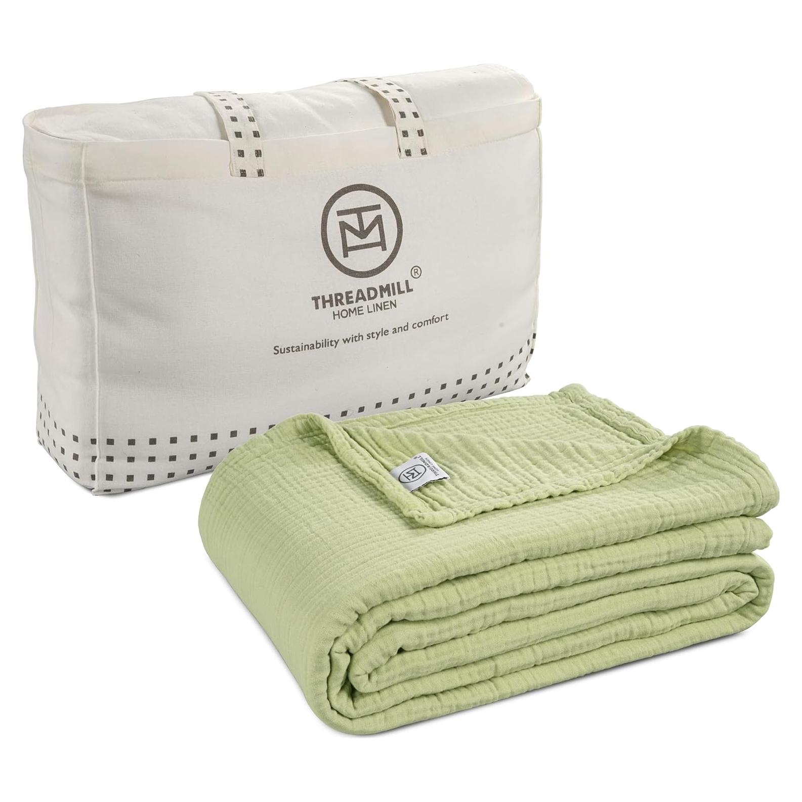 Manta de Muselina King Size Threadmill 4 Capas Algodón Verde